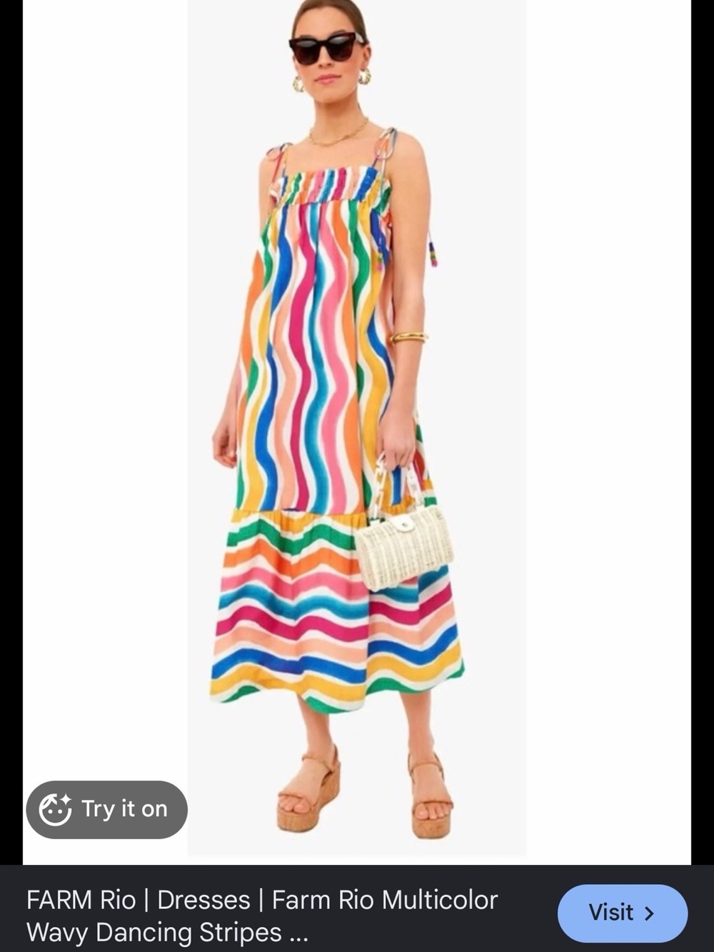 FARM Rio Multicolor Wavy Stripe Maxi Dress